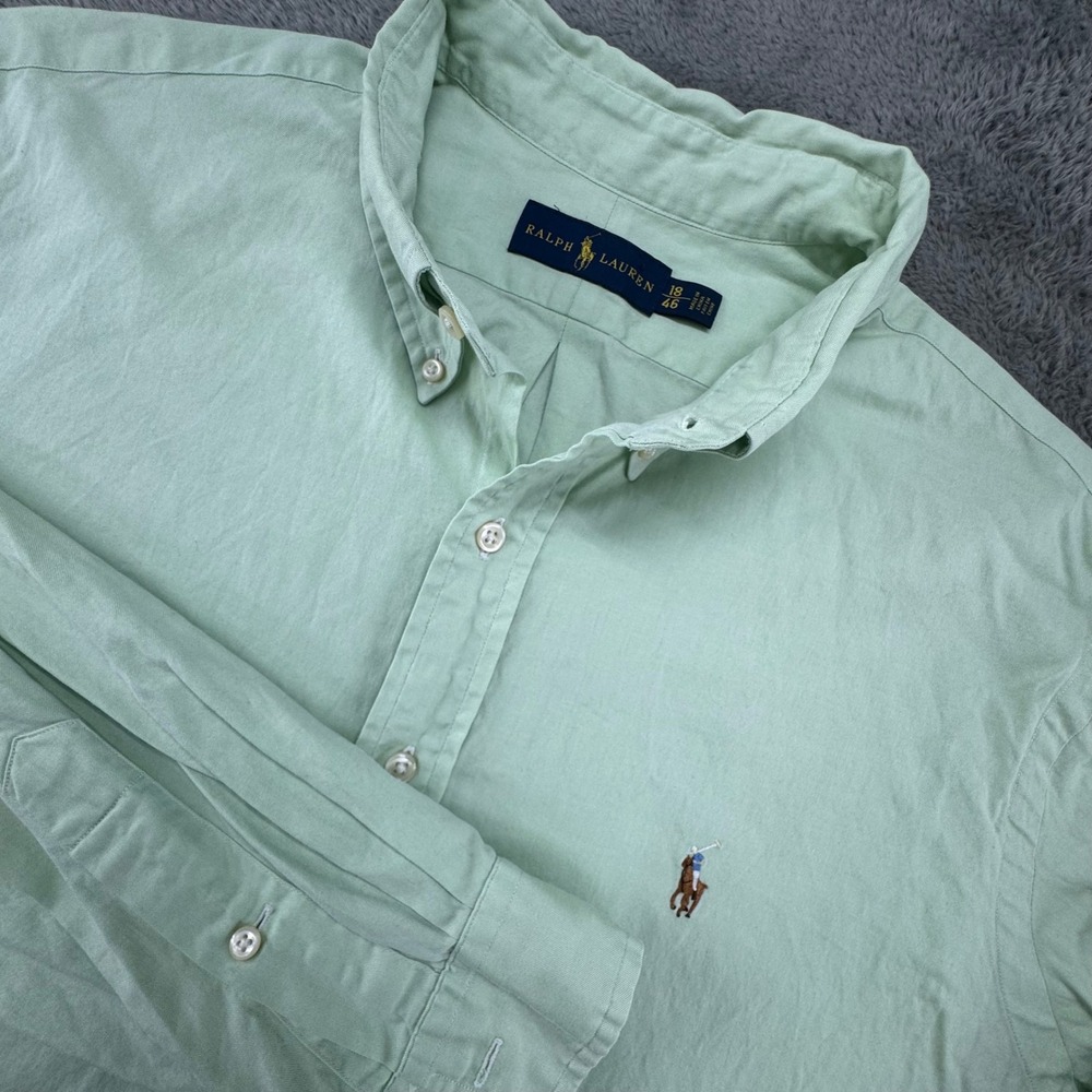 Ralph Lauren Mens Green Button Down Shirt Classic Fit Embroider Pony Size 18 46